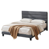Darrahopens Furniture > Bedroom > Beds & Bed Frames Artiss King Bed Frame Upholstered Platform Base with Geometric Headboard Charcoal Grey Linen Wood Slats for Modern Bedroom Furniture Home Decor