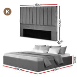 Darrahopens Furniture > Bedroom > Beds & Bed Frames Artiss King Bed Frame with Storage Grey Velvet Headboard Gas Lift Platform Base