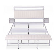 Darrahopens Furniture > Bedroom > Beds & Bed Frames Artiss King Metal Bed Frame Boucle Headboard Charging Station Side Table White In Australia - Darrahopens