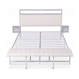 Darrahopens Furniture > Bedroom > Beds & Bed Frames Artiss King Metal Bed Frame Boucle Headboard Charging Station Side Table White In Australia - Darrahopens