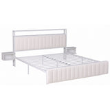 Darrahopens Furniture > Bedroom > Beds & Bed Frames Artiss King Metal Bed Frame Boucle Headboard Charging Station Side Table White In Australia - Darrahopens