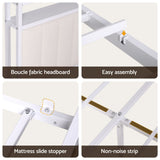 Darrahopens Furniture > Bedroom > Beds & Bed Frames Artiss King Metal Bed Frame Boucle Headboard Charging Station Side Table White In Australia - Darrahopens