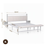 Darrahopens Furniture > Bedroom > Beds & Bed Frames Artiss King Metal Bed Frame Boucle Headboard Charging Station Side Table White In Australia - Darrahopens