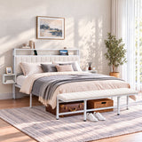 Darrahopens Furniture > Bedroom > Beds & Bed Frames Artiss King Metal Bed Frame Boucle Headboard Charging Station Side Table White In Australia - Darrahopens