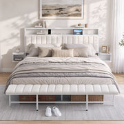 Darrahopens Furniture > Bedroom > Beds & Bed Frames Artiss King Metal Bed Frame Boucle Headboard Charging Station Side Table White In Australia - Darrahopens