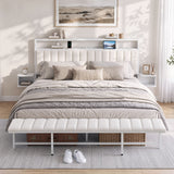 Darrahopens Furniture > Bedroom > Beds & Bed Frames Artiss King Metal Bed Frame Boucle Headboard Charging Station Side Table White In Australia - Darrahopens