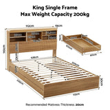 Darrahopens Furniture > Bedroom > Beds & Bed Frames Artiss King Single Bed Frame with Storage, 4 Drawers, USB and Night Light Natural In Australia - Darrahopens