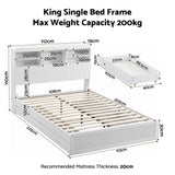 Darrahopens Furniture > Bedroom > Beds & Bed Frames Artiss King Single Bed Frame with Storage, 4 Drawers, USB and Night Light White In Australia - Darrahopens