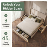 Darrahopens Furniture > Bedroom > Beds & Bed Frames Artiss King Upholstered Bed Frame with 3 Storage Drawers Wingback Headboard Heavy Duty Metal Platform Base