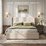 Darrahopens Furniture > Bedroom > Beds & Bed Frames Artiss King Upholstered Bed Frame with 3 Storage Drawers Wingback Headboard Heavy Duty Metal Platform Base