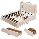 Darrahopens Furniture > Bedroom > Beds & Bed Frames Artiss King Upholstered Bed Frame with 3 Storage Drawers Wingback Headboard Heavy Duty Metal Platform Base