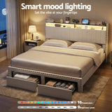 Darrahopens Furniture > Bedroom > Beds & Bed Frames Artiss King Upholstered Bed Frame with Shelf Storage Drawers Charging Station Mood Lighting Linen