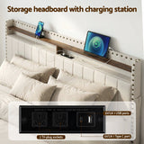 Darrahopens Furniture > Bedroom > Beds & Bed Frames Artiss King Upholstered Bed Frame with Shelf Storage Drawers Charging Station Mood Lighting Linen