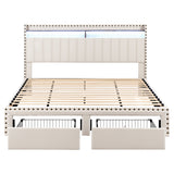 Darrahopens Furniture > Bedroom > Beds & Bed Frames Artiss King Upholstered Bed Frame with Shelf Storage Drawers Charging Station Mood Lighting Linen