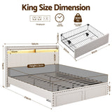 Darrahopens Furniture > Bedroom > Beds & Bed Frames Artiss King Upholstered Bed Frame with Shelf Storage Drawers Charging Station Mood Lighting Linen