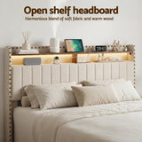 Darrahopens Furniture > Bedroom > Beds & Bed Frames Artiss King Upholstered Bed Frame with Shelf Storage Drawers Charging Station Mood Lighting Linen