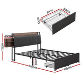 Darrahopens Furniture > Bedroom > Beds & Bed Frames Artiss Metal Bed Frame King Size with 2-Tier Hidden Storage with Charging Station