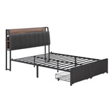 Darrahopens Furniture > Bedroom > Beds & Bed Frames Artiss Metal Bed Frame Queen Size with 2-Tier Hidden Storage with Charging Station