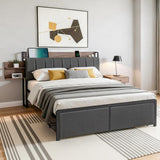 Darrahopens Furniture > Bedroom > Beds & Bed Frames Artiss Metal Bed Frame Queen Size with 2-Tier Hidden Storage with Charging Station