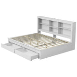 Darrahopens Furniture > Bedroom > Beds & Bed Frames Artiss Noise-Free White Farmhouse Solid Wood Double Platform Bed Frame with Storage Headboard, Charging Station and Drawers for Bedroom and Apartment