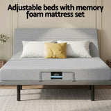Darrahopens Furniture > Bedroom > Beds & Bed Frames Artiss Queen Bed Frame and Giselle Bedding Queen Memory Foam Mattress Set, Electric Bed Base with Zero Gravity & 7 Zone Cooling Comfort for Back Pain Relief, Black & Grey, 15cm Thickness