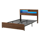 Darrahopens Furniture > Bedroom > Beds & Bed Frames Artiss Queen Bed Frame Metal with Charging Station LED Light Storage Shelf In Australia - Darrahopens