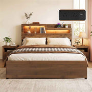 Darrahopens Furniture > Bedroom > Beds & Bed Frames Artiss Queen Bed Frame Metal with Charging Station LED Light Storage Shelf In Australia - Darrahopens