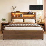 Darrahopens Furniture > Bedroom > Beds & Bed Frames Artiss Queen Bed Frame Metal with Charging Station LED Light Storage Shelf In Australia - Darrahopens