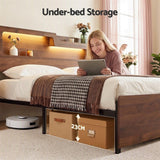 Darrahopens Furniture > Bedroom > Beds & Bed Frames Artiss Queen Bed Frame Metal with Charging Station LED Light Storage Shelf In Australia - Darrahopens