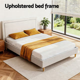 Darrahopens Furniture > Bedroom > Beds & Bed Frames Artiss Queen Bed Frame Platform Bed Base Upholstered Headboard Linen Fabric Beige