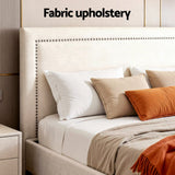 Darrahopens Furniture > Bedroom > Beds & Bed Frames Artiss Queen Bed Frame Platform Bed Base Upholstered Headboard Linen Fabric Beige