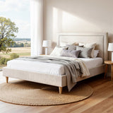 Darrahopens Furniture > Bedroom > Beds & Bed Frames Artiss Queen Bed Frame Platform Bed Base Upholstered Headboard Linen Fabric Beige
