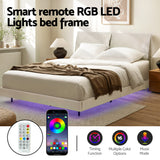 Darrahopens Furniture > Bedroom > Beds & Bed Frames Artiss Queen Bed Frame RGB LED Floating Beds Adjustable Headboard Beige White