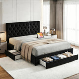 Darrahopens Furniture > Bedroom > Beds & Bed Frames Artiss Queen Bed Frame Storage Charging Station Upholstered 3 Drawers USB Type-C