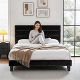Darrahopens Furniture > Bedroom > Beds & Bed Frames Artiss Queen Bed Frame Upholstered Platform Base with Geometric Headboard Black Velvet