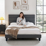 Darrahopens Furniture > Bedroom > Beds & Bed Frames Artiss Queen Bed Frame Upholstered Platform Base with Geometric Headboard Charcoal Grey Linen Wood Slats for Modern Bedroom Furniture Home Decor