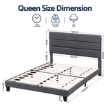 Darrahopens Furniture > Bedroom > Beds & Bed Frames Artiss Queen Bed Frame Upholstered Platform Base with Geometric Headboard Charcoal Grey Linen Wood Slats for Modern Bedroom Furniture Home Decor