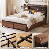 Darrahopens Furniture > Bedroom > Beds & Bed Frames Artiss Queen Bed Frame with Charging Station 4 Drawers Storage Oak In Australia - Darrahopens
