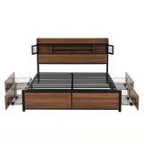Darrahopens Furniture > Bedroom > Beds & Bed Frames Artiss Queen Bed Frame with Charging Station 4 Drawers Storage Oak In Australia - Darrahopens