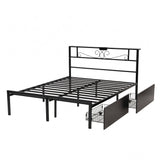 Darrahopens Furniture > Bedroom > Beds & Bed Frames Artiss Queen Bed Frame with Charging Station & Storage Drawers Metal In Australia - Darrahopens