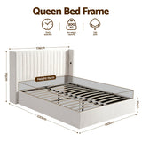 Darrahopens Furniture > Bedroom > Beds & Bed Frames Artiss Queen Bed Frame with Gaslift Storage USB Type-C Charging Ports Velvet Upholstery White