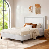 Darrahopens Furniture > Bedroom > Beds & Bed Frames Artiss Queen Bed Frame with Headboard Platform Bed Base Grey Beige Fabric Metal