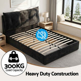 Darrahopens Furniture > Bedroom > Beds & Bed Frames Artiss Queen Bed Frame with Horizontal Gas Lift Storage with LED Light USB Type-C Charging Station Black Velvet