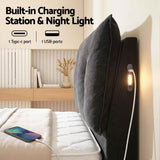 Darrahopens Furniture > Bedroom > Beds & Bed Frames Artiss Queen Bed Frame with Horizontal Gas Lift Storage with LED Light USB Type-C Charging Station Black Velvet