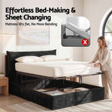 Darrahopens Furniture > Bedroom > Beds & Bed Frames Artiss Queen Bed Frame with Horizontal Gas Lift Storage with LED Light USB Type-C Charging Station Black Velvet