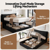 Darrahopens Furniture > Bedroom > Beds & Bed Frames Artiss Queen Bed Frame with Horizontal Gas Lift Storage with LED Light USB Type-C Charging Station Black Velvet