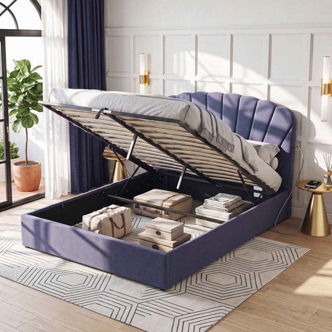 Darrahopens Furniture > Bedroom > Beds & Bed Frames Artiss Queen Bed Frame with Lift Up Storage and USB Ports Grey In Australia - Darrahopens