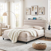 Darrahopens Furniture > Bedroom > Beds & Bed Frames Artiss Queen Bed Frame with Storage Adjustable Headboard Platform Base Linen Fabric Charging Ports