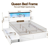 Darrahopens Furniture > Bedroom > Beds & Bed Frames Artiss Queen Bed Frame with Storage Drawers White Platform Bedframe with Bookcase Headboard Charging Station Led Light