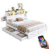 Darrahopens Furniture > Bedroom > Beds & Bed Frames Artiss Queen Bed Frame with Storage Drawers White Platform Bedframe with Bookcase Headboard Charging Station Led Light